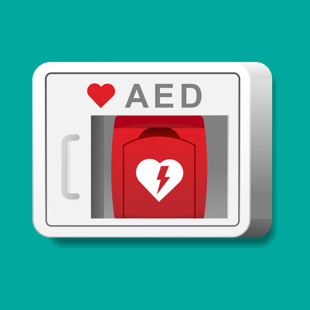 195370744 automatyczny defibrylator zewnetrzny aed w bialym pudelku na scianie to awaryjne urzadzenie